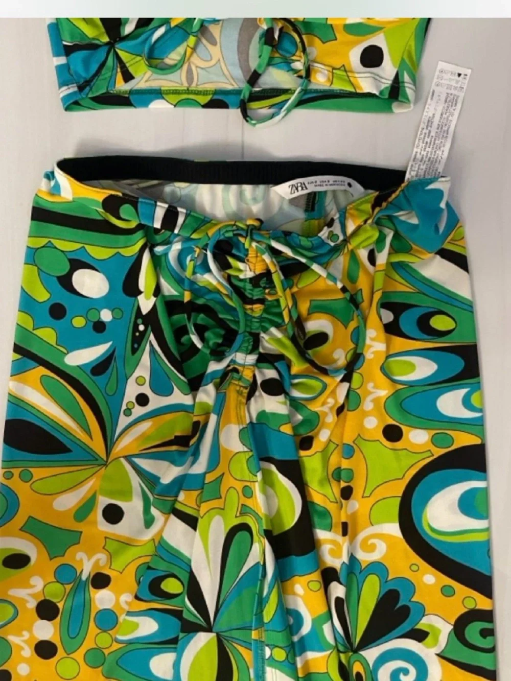 Zara Green, Yellow & Turquoise Abstract High-Low Dress